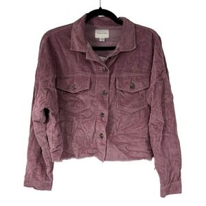 American Eagle Corduroy Crop Jacket Womens Small Mauve Button Front